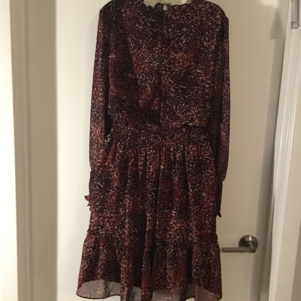 Just Taylor Animal Print Long Sleeved  Chiffon Smocked Dress Size 14  $30 - Picture 3 of 13